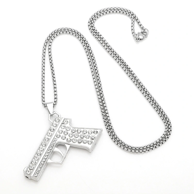 European and American hot-selling hip-hop rap pistol necklace fashion personality pendant necklace trendy cool versatile sweater chain nkb329