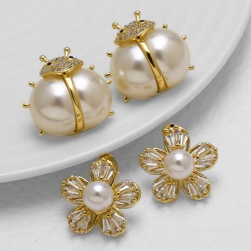 AS jewelry Europe and the United States hot selling pearl insect earrings copper plated 18k gold flower earrings earrings female erq17