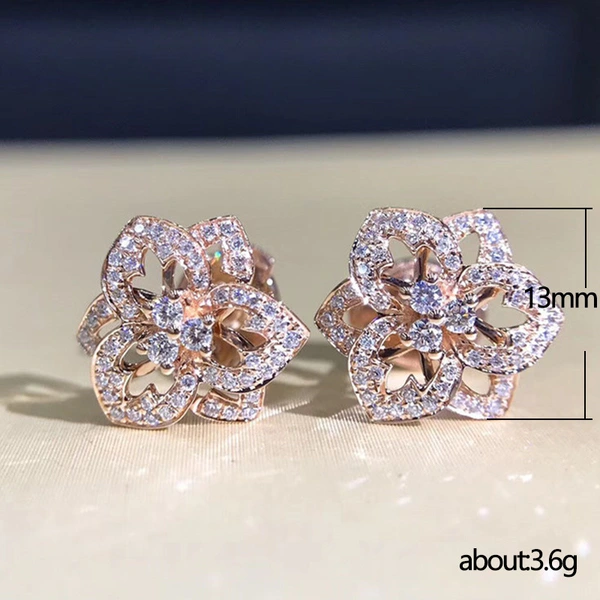 Specially supply new earrings, sweet temperament, ladylike flower zircon earrings, exquisite copper earrings