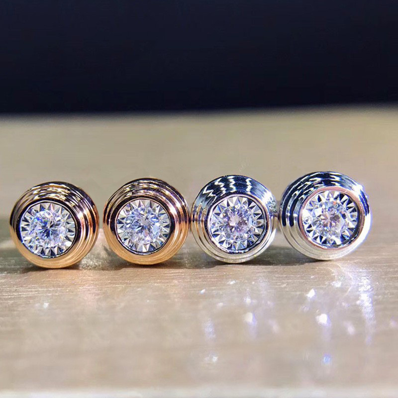 New classic couple's style screw pattern inlaid zircon earrings European and American simple unisex earrings