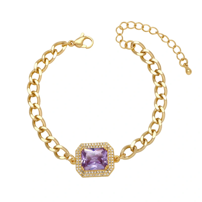 Clearance hot sale inlaid colored zircon bracelet women's versatile copper plated real gold hand jewelry brd25