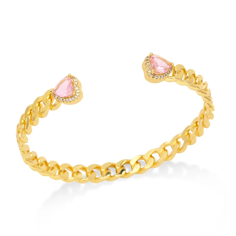 New exaggerated metal Cuban chain bracelet female European and American fashion inlaid heart-shaped zircon bracelet brj13