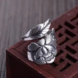  Peony flower open ring for women new retro design ethnic style ring national beauty index finger ring for women