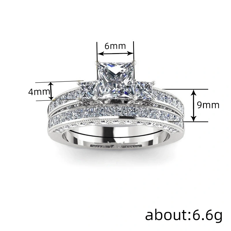 European and American hot-selling rings, exquisite and fashionable, exquisite diamond couple rings, geometric quadrilateral rings