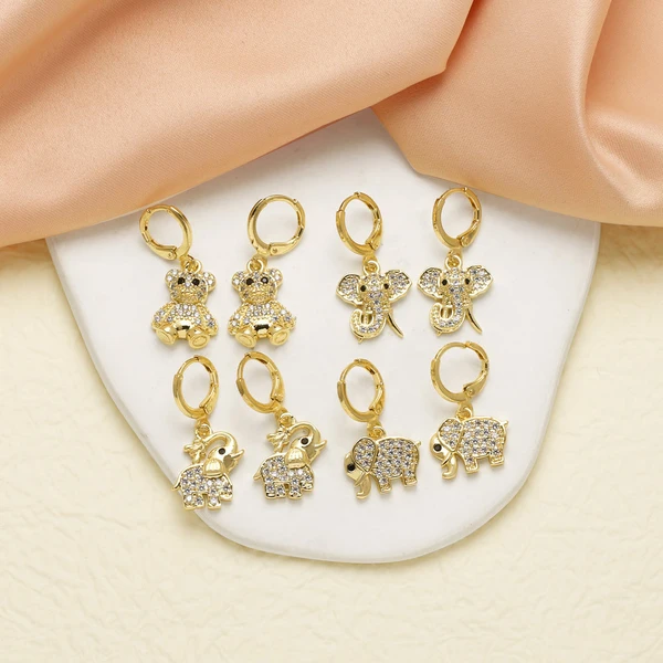 AS jewelry European and American simple fashion copper plated real gold animal bear elephant earrings ear buckle earrings era061