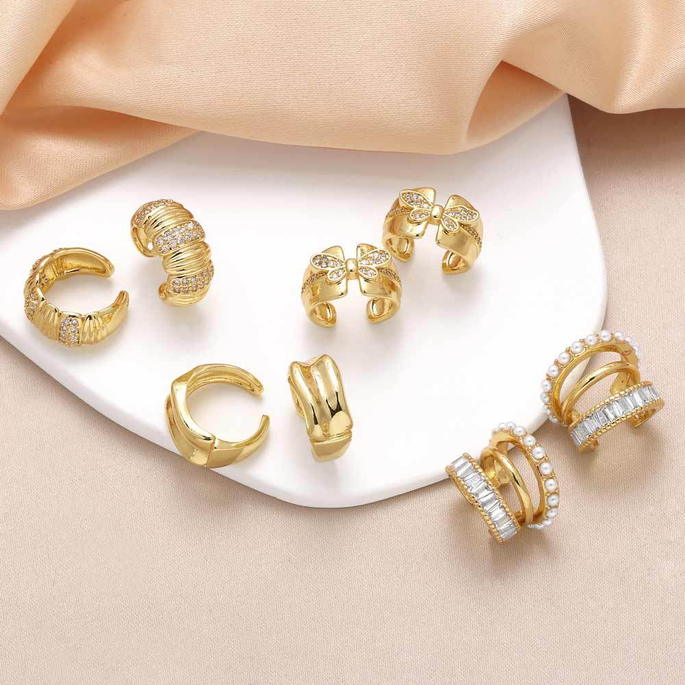 AS jewelry European and American pearl butterfly ear bone clip female gold-plated real gold inlaid zircon C-shaped earrings earrings err34