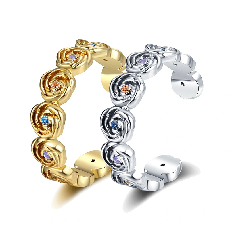  Hong Kong style gentle ethnic style rose flower ring flower opening adjustable jewelry daily matching jewelry