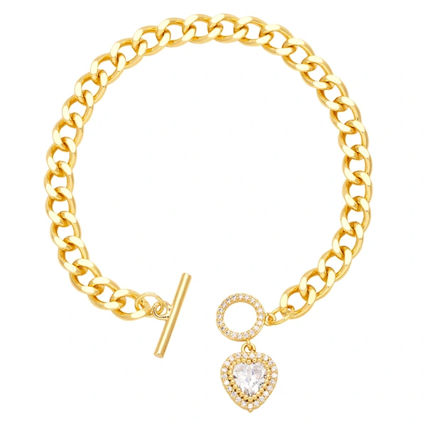 Clearance European and American trendy love jewelry personality OT buckle peach heart zircon high-end Cuban chain bracelet female brj32