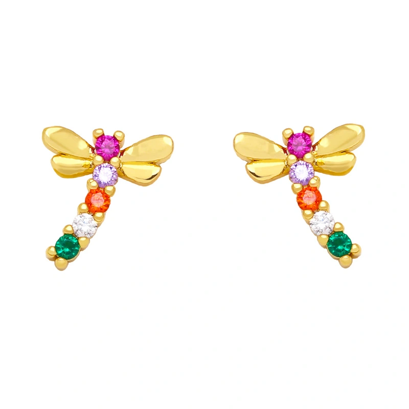 Clearance hot-selling earrings cute butterfly dragonfly heart color zirconium earrings earrings European and American earrings female ery94