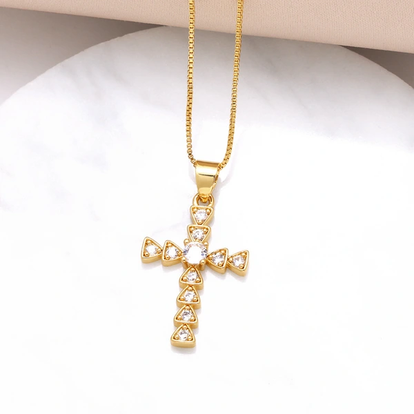 AS jewelry new hot selling large zircon European and American cross pendant clavicle necklace female nkb761