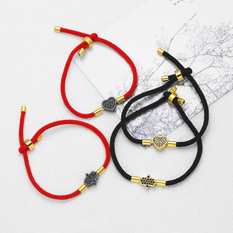 AS jewelry European and American hot selling love palm copper plated 18k gold pendant adjustable bracelet hand rope female bra34