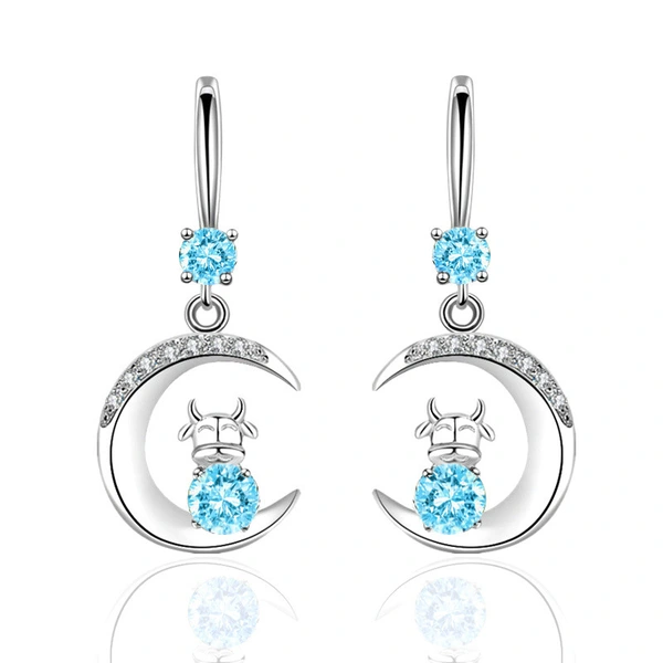 Hot-selling earrings: Creative Zodiac Year Ox Earrings, Water Drop Moon Diamond Earrings