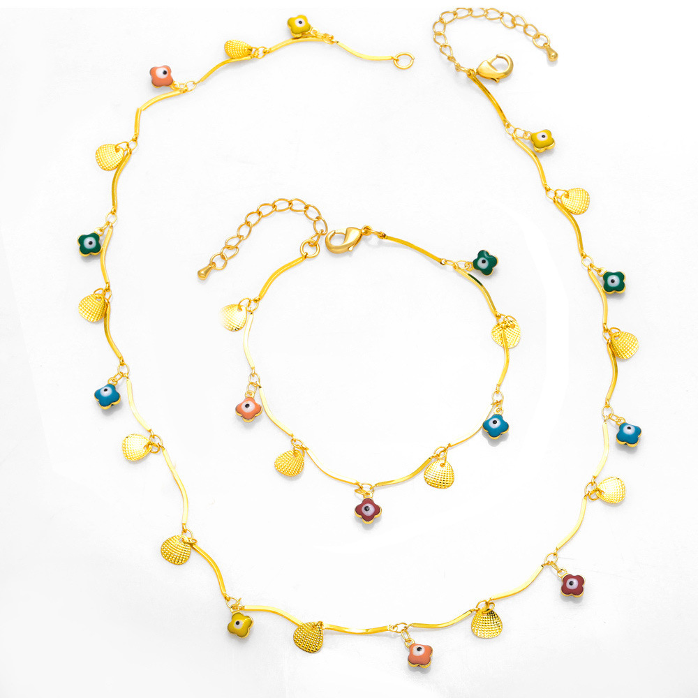 European and American jewelry color oil drop eye shell necklace bracelet niche versatile jewelry set nkb533