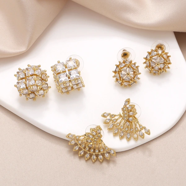 Clearance jewelry studs hot selling fan-shaped earrings for women gold-plated full zircon earrings earrings era088