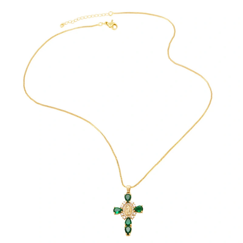 AS jewelry European and American Virgin Mary cross pendant men and women's color zircon necklace nkb462