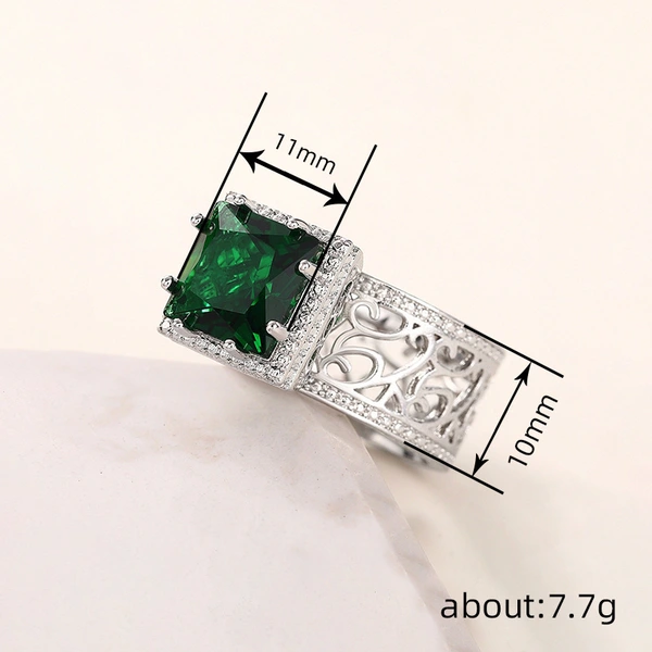 Wholesale Queen Heavy Industry Elegant Ring Women's Square Exaggerated Temperament Ring Micro-inlaid Zircon Design