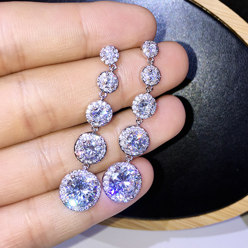 European and American super shining zircon long earrings for women simple and versatile temperament elegant earrings make the face look thinner earrings