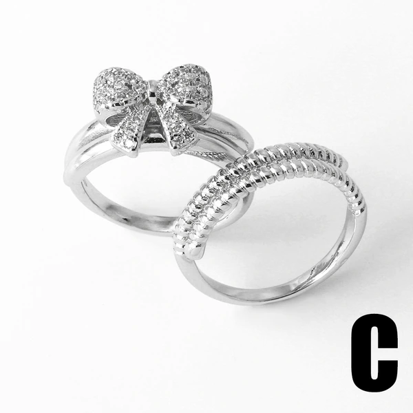 Clearance AS jewelry bow double ring gold-plated zircon open ring rik50