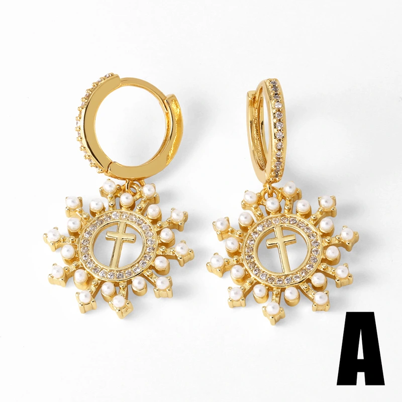 AS jewelry hot selling cross earrings female gold-plated zircon shell heart earrings erw14