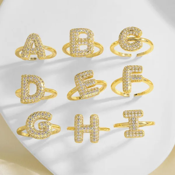 AS jewelry hot item inlaid with zircon 26 English letters open ring female rij23