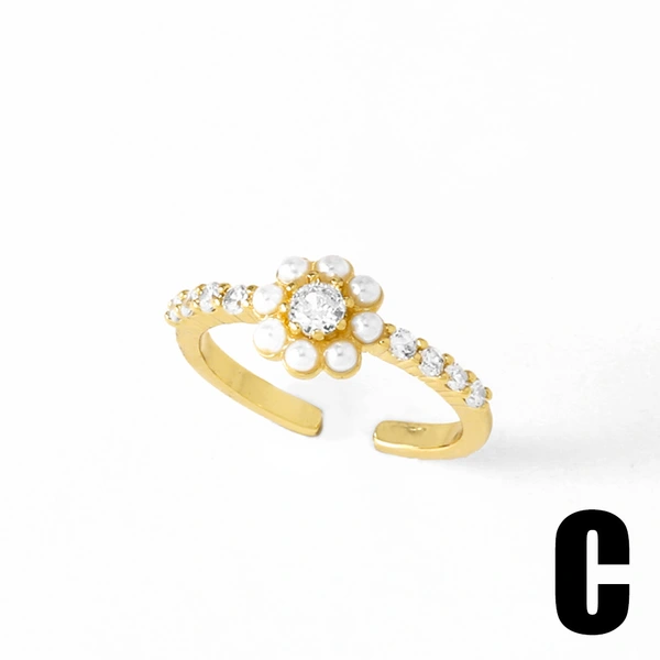 AS jewelry European and American new diamond cross open ring female gold-plated pearl flower ring rih86