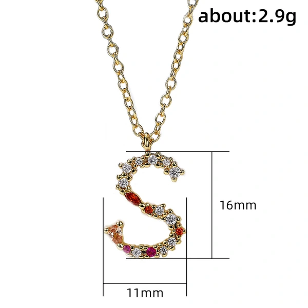 Full diamond letter S necklace copper gold-plated English necklace female DIY pendant diamond clavicle necklace