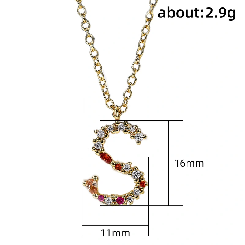 Full diamond letter S necklace copper gold-plated English necklace female DIY pendant diamond clavicle necklace