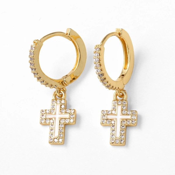 AS jewelry European and American new zircon copper plated 18k gold cross pendant earrings earrings earrings era234