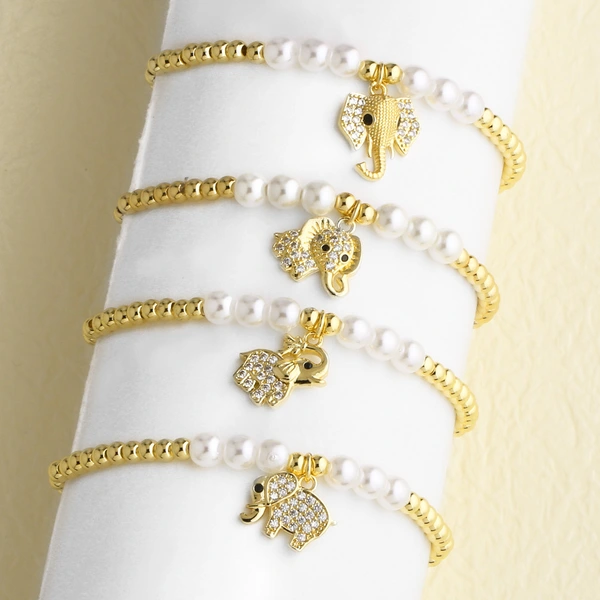 AS jewelry hot selling copper plated real gold animal elephant pendant pearl beaded bracelet hand jewelry female bra59