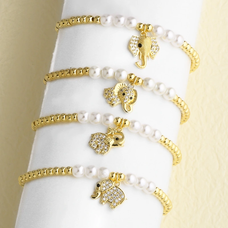 AS jewelry hot selling copper plated real gold animal elephant pendant pearl beaded bracelet hand jewelry female bra59