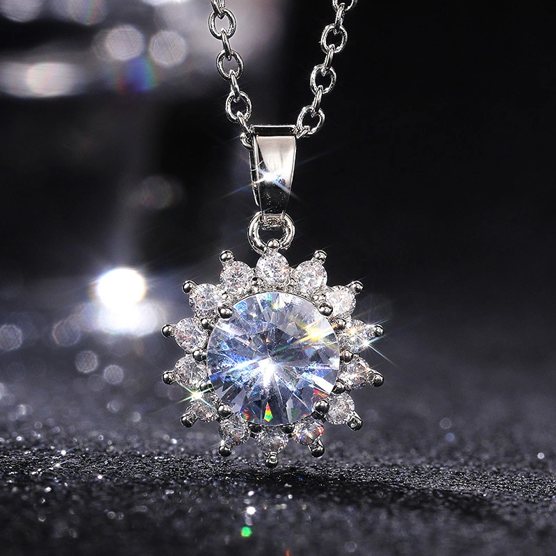 European and American high quality necklace 3A shiny zircon flower necklace for women all-match clavicle chain wholesale