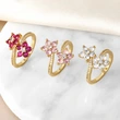 AS jewelry ring flower colored zircon ring copper plated real gold adjustable ring rin38