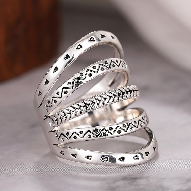 Metal electroplated ring for women, multi-layer geometric design, old-fashioned ring, fashionable niche single ring