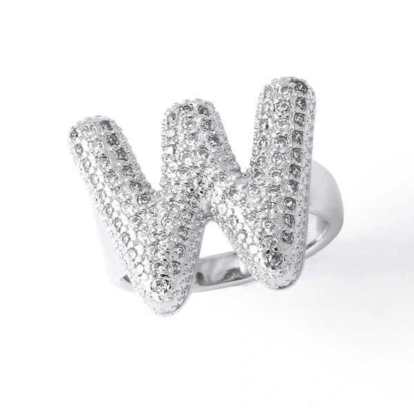 Jewelry Europe and the United States hot selling 26 English letter ring gold-plated full zircon fat letter ring rih91