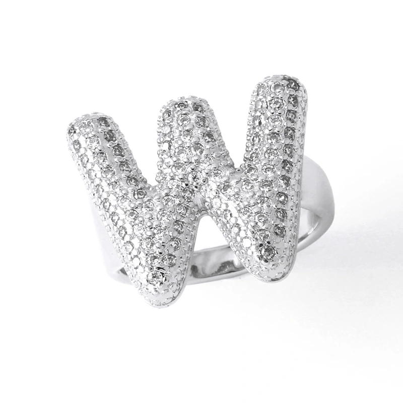 Jewelry Europe and the United States hot selling 26 English letter ring gold-plated full zircon fat letter ring rih91