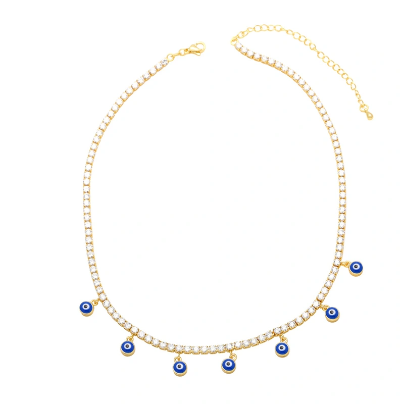 Clearance round devil's eye zircon necklace European and American style niche full diamond sweet cool hot girl style clavicle chain nkb689