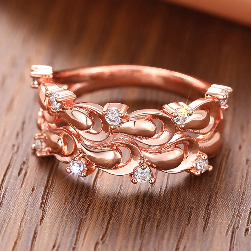  New ladies exquisite ring female wave line inlaid zircon ring fashionable popular princess single ring