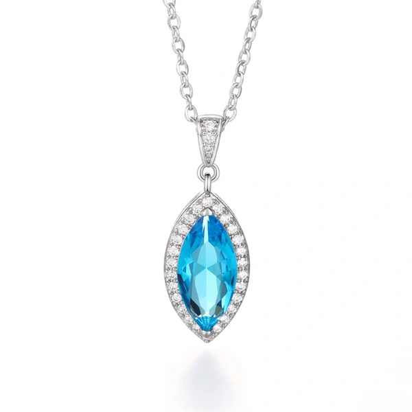 Ruili Magazine Style European and American Aquamarine Topaz Marquise Pendant Necklace Copper with Zircon Clavicle Chain