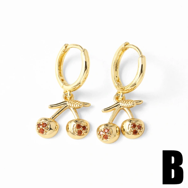 AS jewelry hot selling copper plated real gold fruit cherry pendant earrings earrings earrings female ery65
