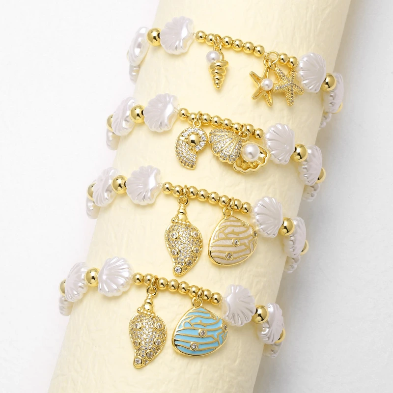 AS jewelry hot selling pearl shell ocean style conch starfish pendant bracelet brf68