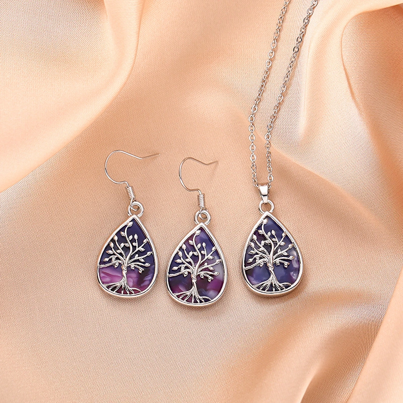  Factory direct sale glue drop earrings for women, branch water drop metal electroplating shiny jewelry, fashionable jewelry set