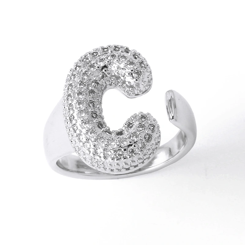 Jewelry Europe and the United States hot selling 26 English letter ring gold-plated full zircon fat letter ring rih91