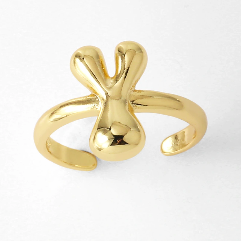 AS jewelry smooth 26 English letters ring female copper plated real gold open ring rih04