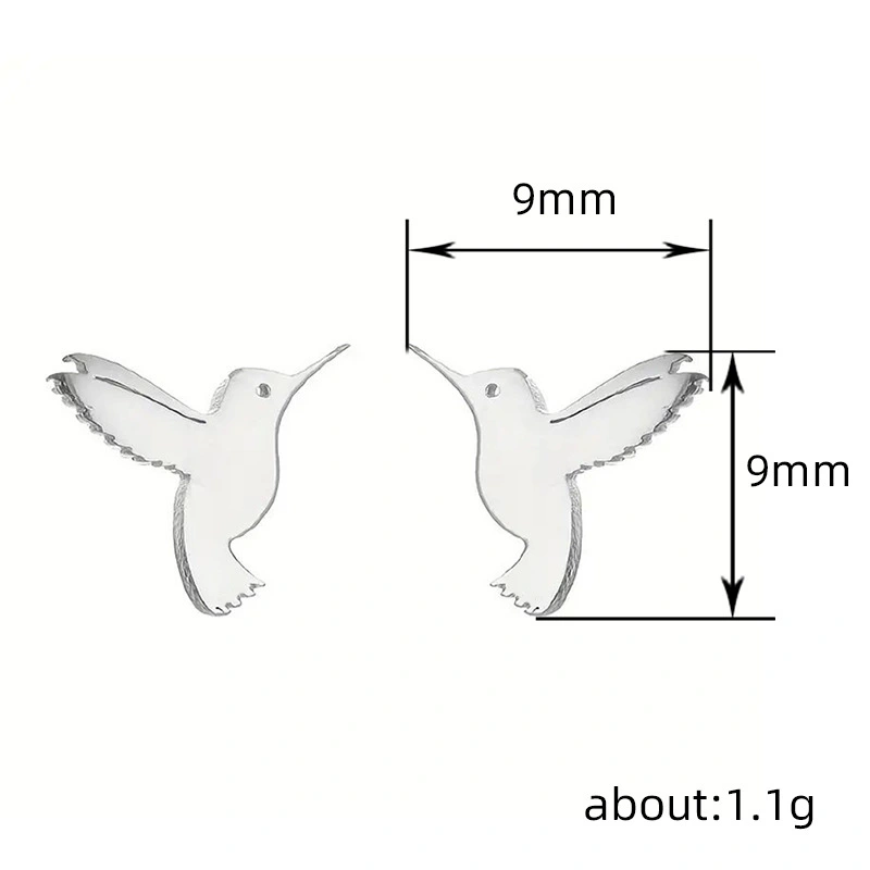  Mini simple animal earrings, metallic small bird earrings, fashionable and high-end hummingbird female earrings