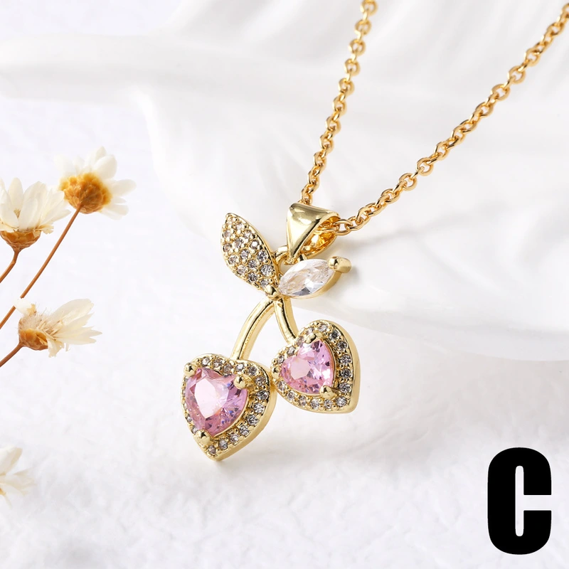 AS jewelry Europe and the United States hot selling full zircon fruit cherry strawberry pendant necklace clavicle chain female nkb203