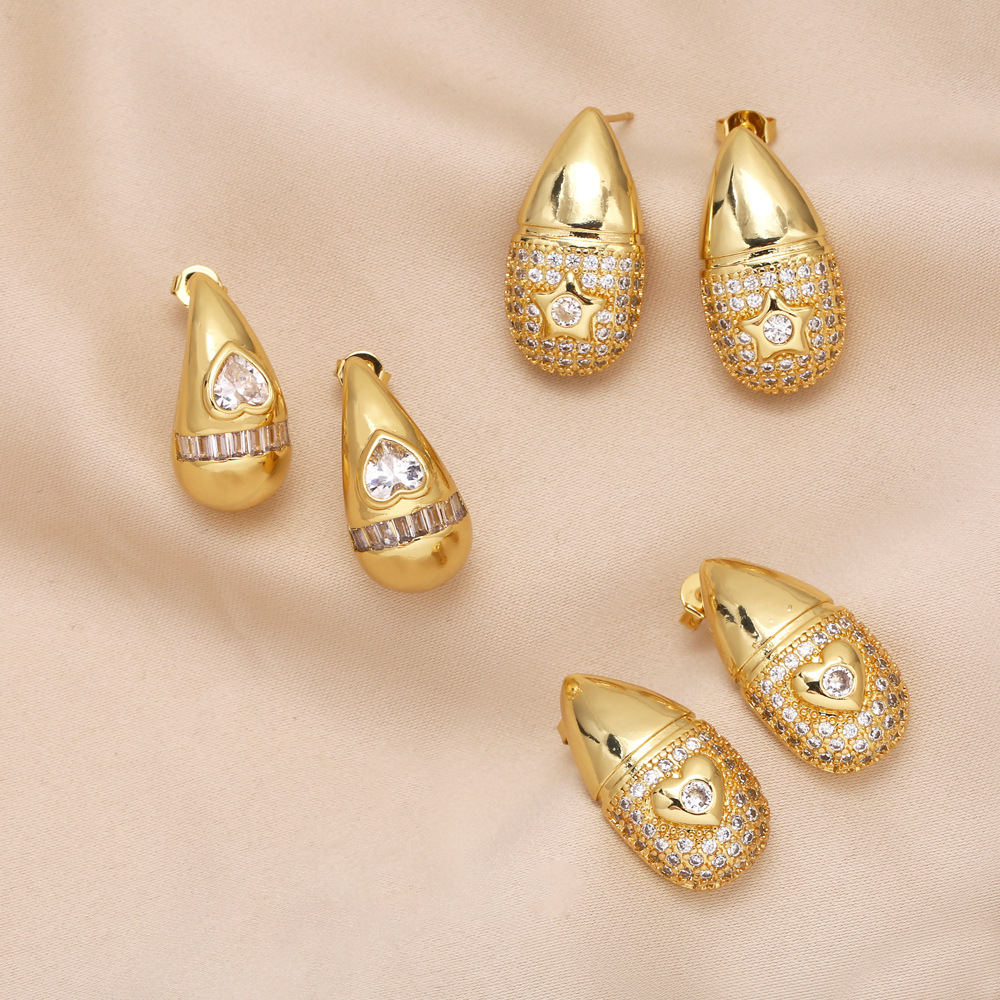 Hot selling love earrings versatile inlaid zircon gold-plated star water drop earrings earrings erv58