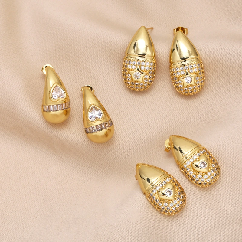 Hot selling love earrings versatile inlaid zircon gold-plated star water drop earrings earrings erv58