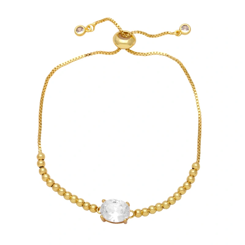 European and American INS fashion retro geometric oval zircon bracelet female pull-out adjustable round bead bracelet wholesale bre16
