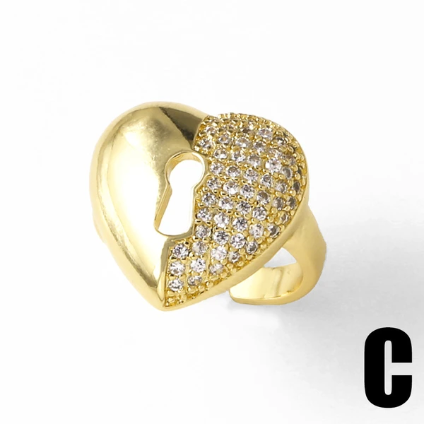 AS jewelry new zircon gold-plated love heart open ring ring female ris33