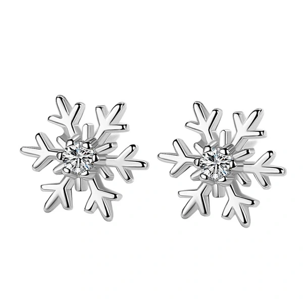  Korean exquisite snowflake earrings inlaid with zircon small fresh earrings Christmas festival New Year jewelry for women